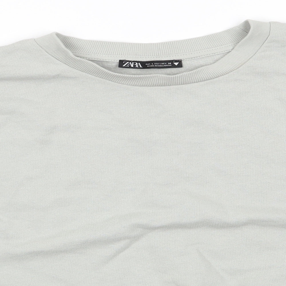 Zara Womens Green  Cotton Pullover Sweatshirt Size 14   - Pale Sage Green