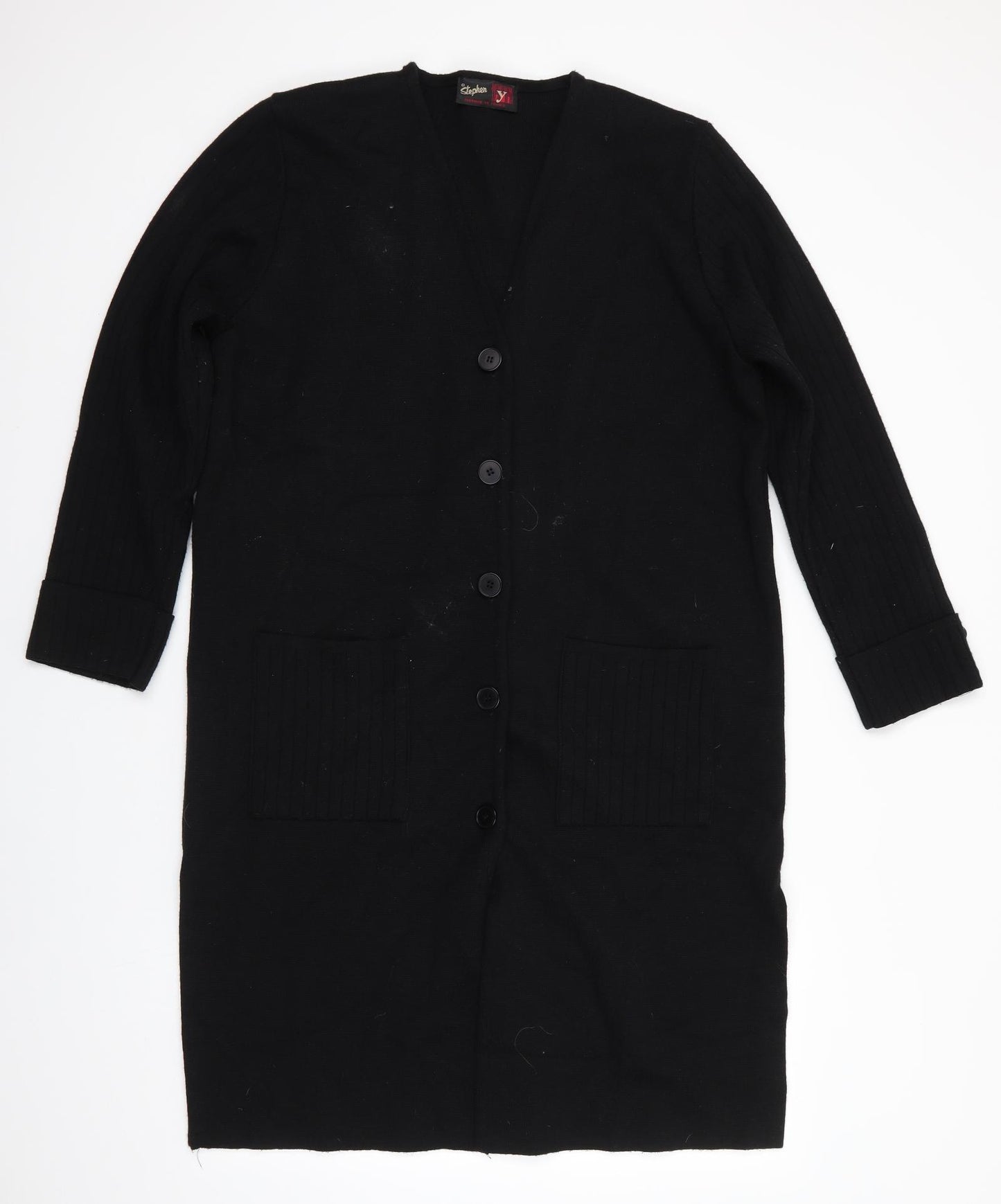Stephen Y Womens Black V-Neck  Acrylic Cardigan Jumper Size L   - Longline Cardigan