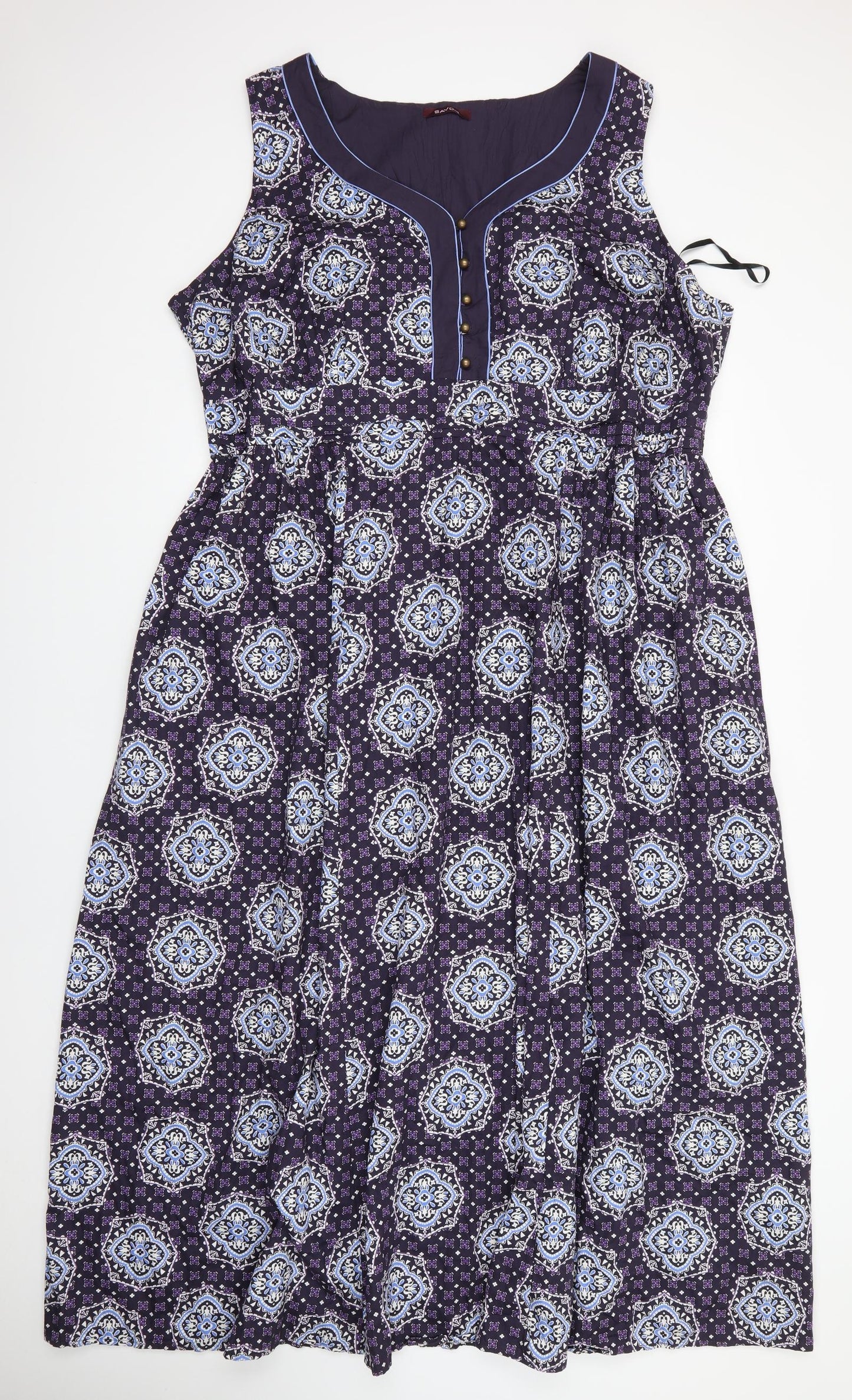 Savoir Womens Purple Floral Cotton Maxi  Size 28  V-Neck  - Purple & blue print
