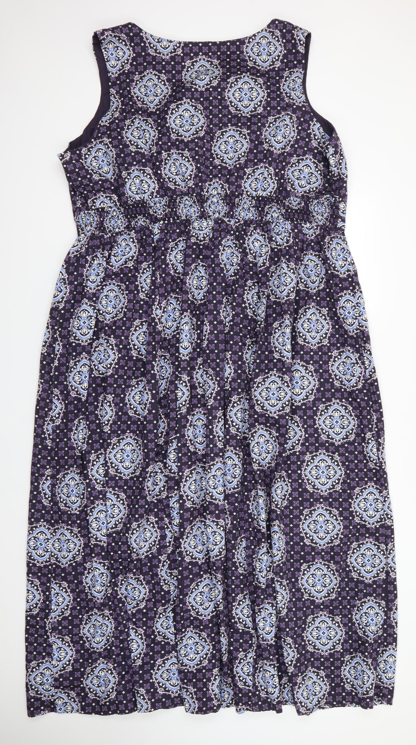 Savoir Womens Purple Floral Cotton Maxi  Size 28  V-Neck  - Purple & blue print