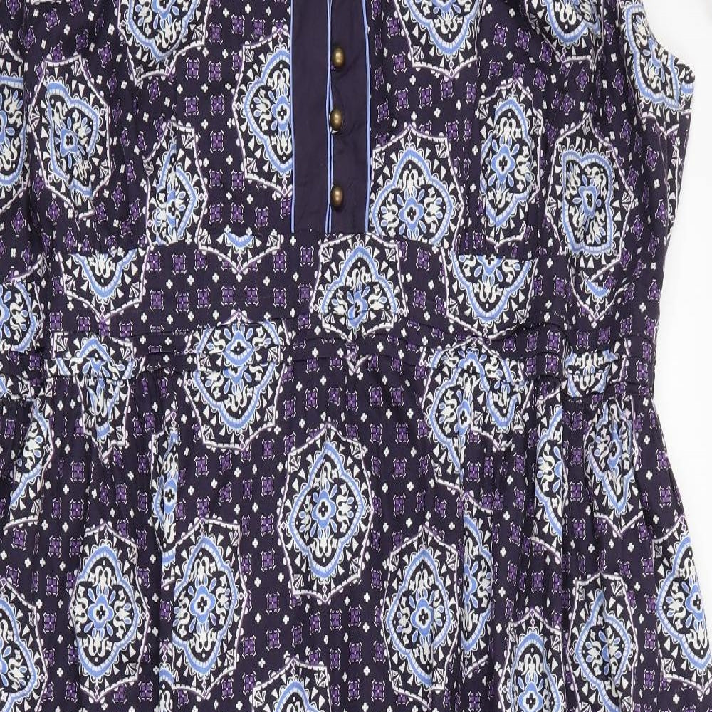 Savoir Womens Purple Floral Cotton Maxi  Size 28  V-Neck  - Purple & blue print