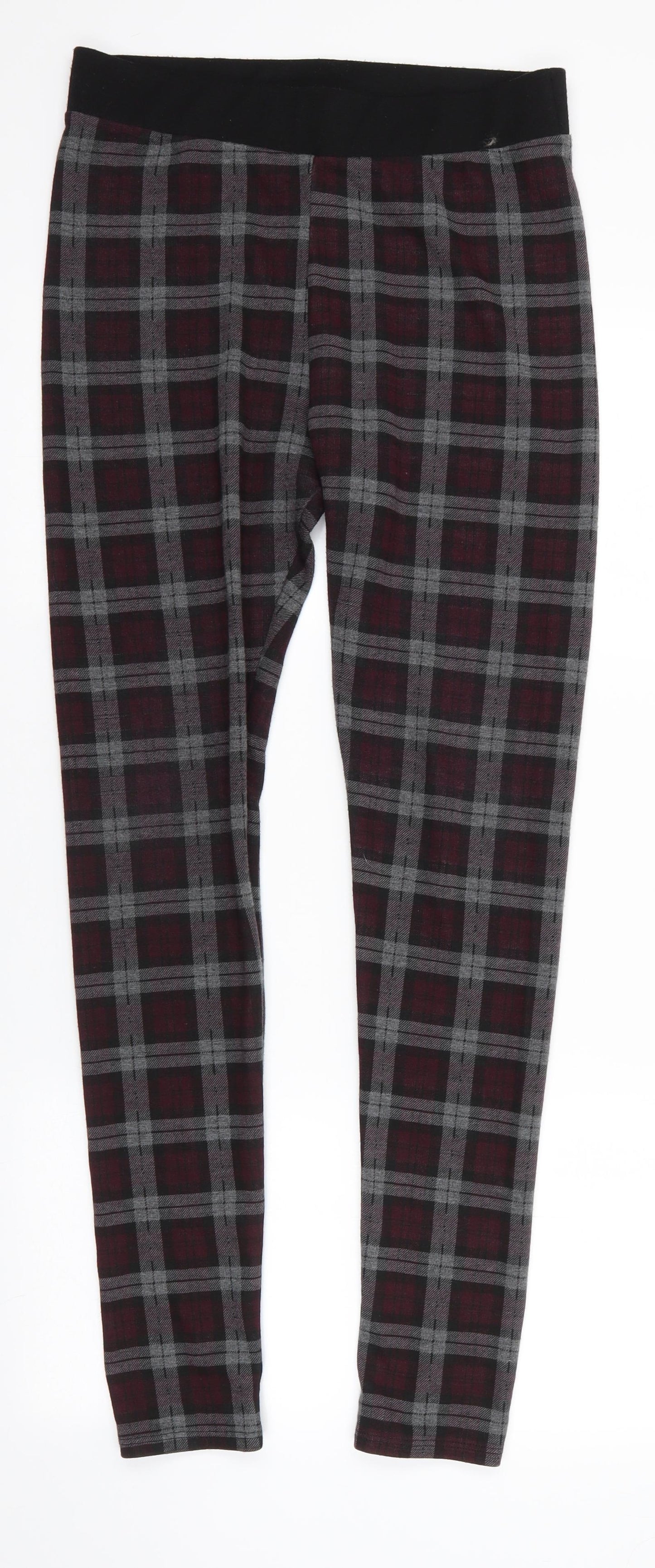 Atmosphere Womens Grey Check Polyester Jegging Trousers Size 12 L30.5 in Regular  - Grey & Burgandy Check