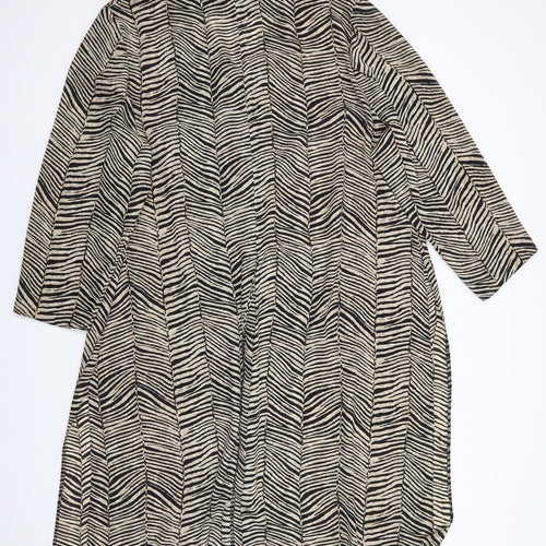 essence Womens Beige Animal Print Polyester Tunic Button-Up Size 30 Round Neck - Longline Overshirt Jacket Vented hip level down sides, front & back