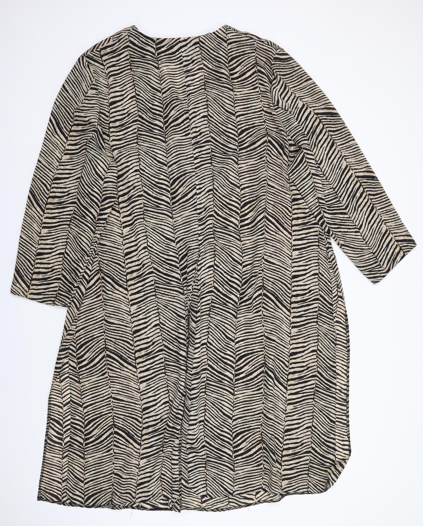 essence Womens Beige Animal Print Polyester Tunic Button-Up Size 30 Round Neck - Longline Overshirt Jacket Vented hip level down sides, front & back