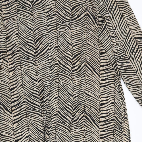 essence Womens Beige Animal Print Polyester Tunic Button-Up Size 30 Round Neck - Longline Overshirt Jacket Vented hip level down sides, front & back