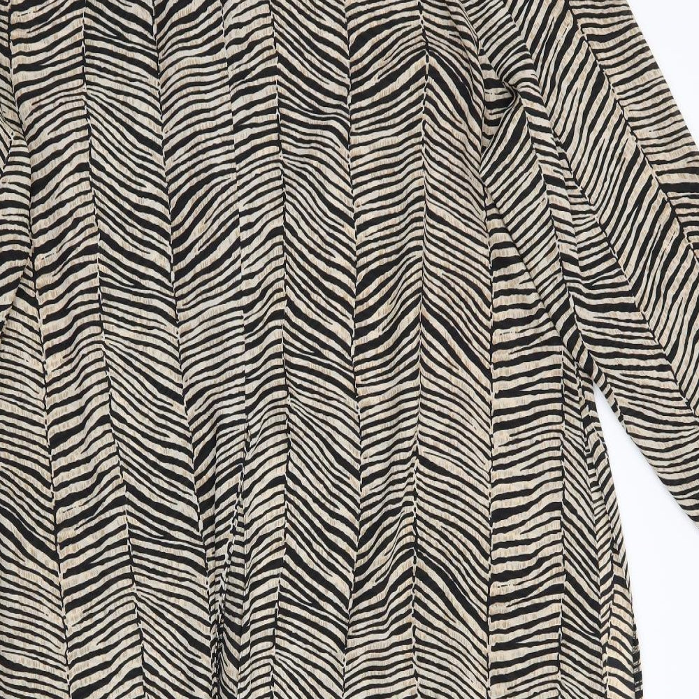 essence Womens Beige Animal Print Polyester Tunic Button-Up Size 30 Round Neck - Longline Overshirt Jacket Vented hip level down sides, front & back