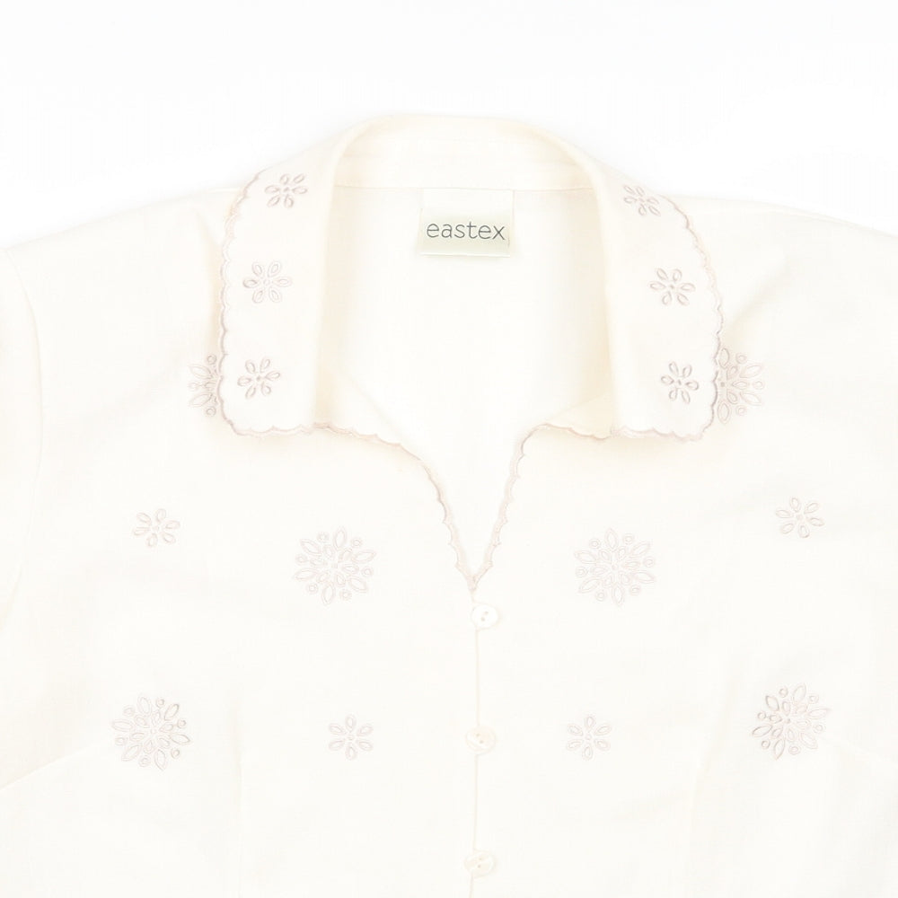 Eastex Womens Ivory Floral Polyester Basic Button-Up Size 12 Collared - Scalloped Edging