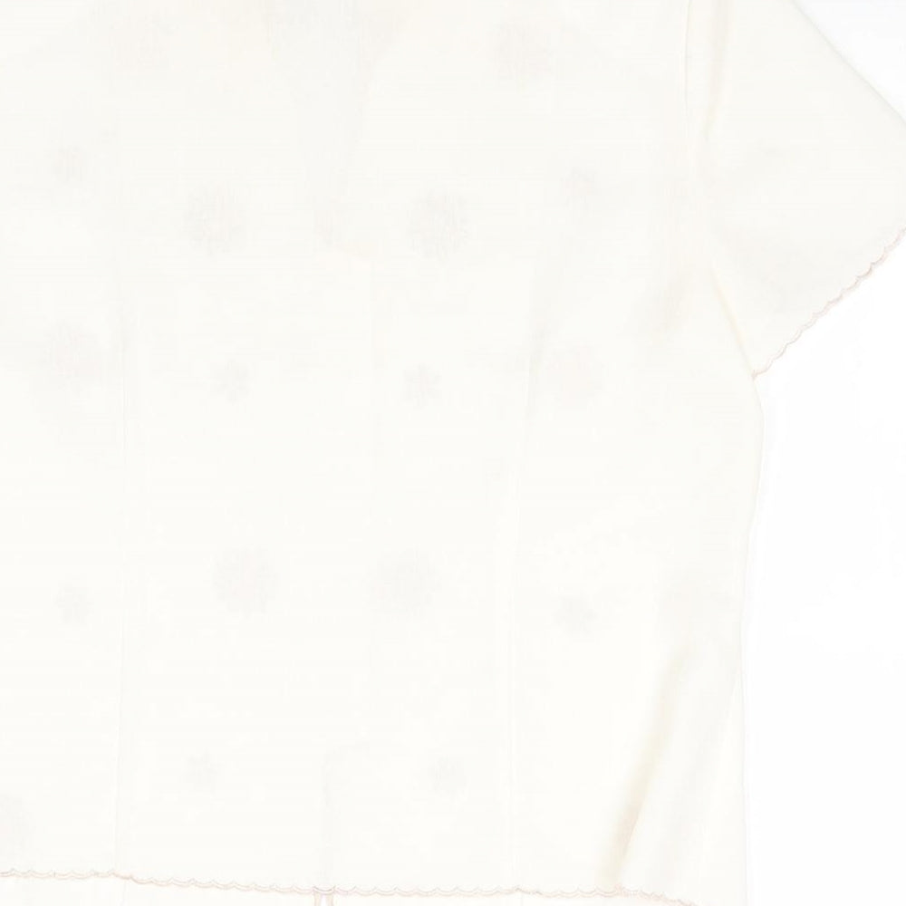 Eastex Womens Ivory Floral Polyester Basic Button-Up Size 12 Collared - Scalloped Edging