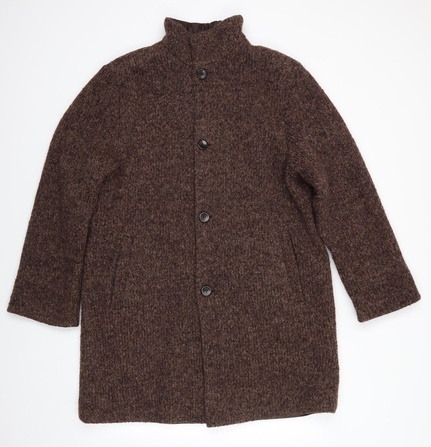 Basler Womens Brown   Overcoat Coatigan Size 14  Button - Mid brown mix High Collar