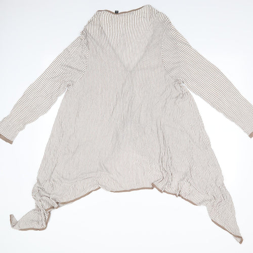James Lakeland Womens Beige V-Neck Striped Viscose Cardigan Jumper Size 18   - Longer at sides