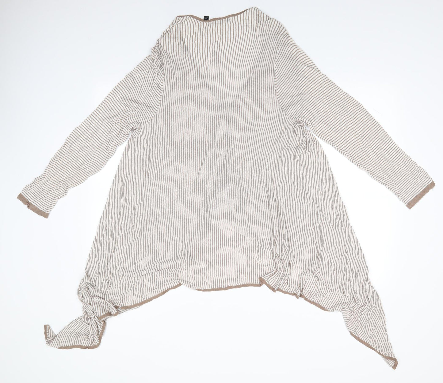 James Lakeland Womens Beige V-Neck Striped Viscose Cardigan Jumper Size 18   - Longer at sides