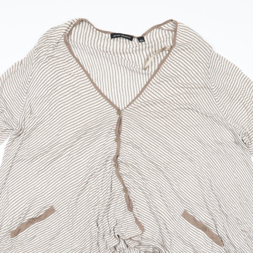 James Lakeland Womens Beige V-Neck Striped Viscose Cardigan Jumper Size 18   - Longer at sides