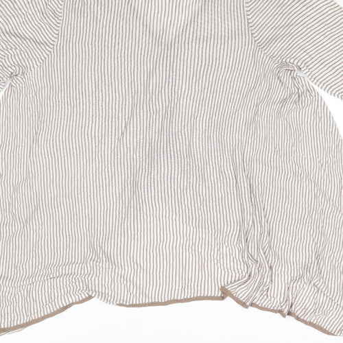 James Lakeland Womens Beige V-Neck Striped Viscose Cardigan Jumper Size 18   - Longer at sides