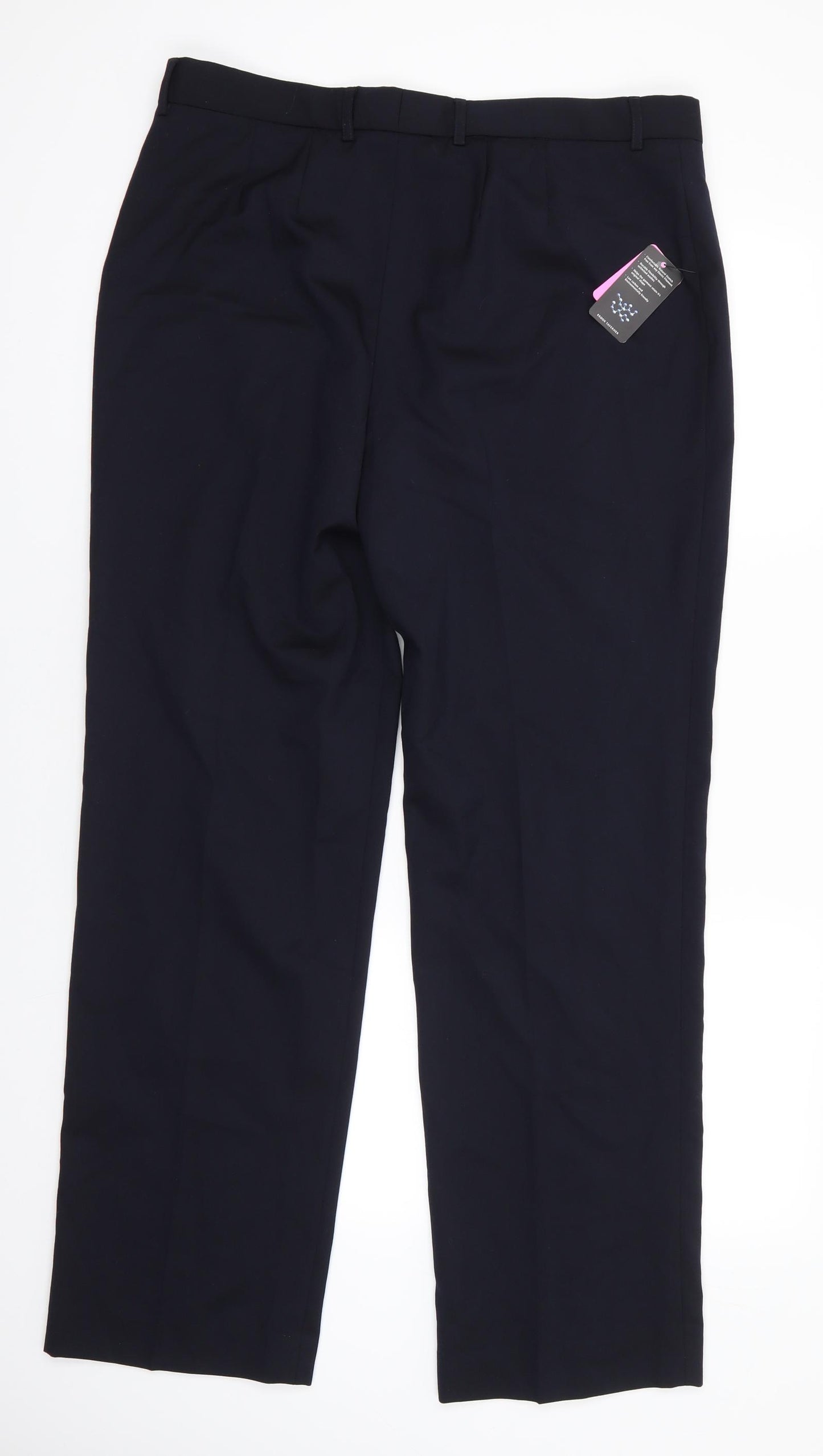 Brook Taverner Womens Blue  Polyester Trousers  Size 16 L30.5 in Regular  - Dark Navy Shape Memory Technology