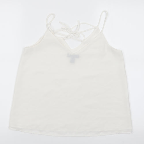 New Look Womens White   Camisole Blouse Size 8 V-Neck - Lace up detail to back
