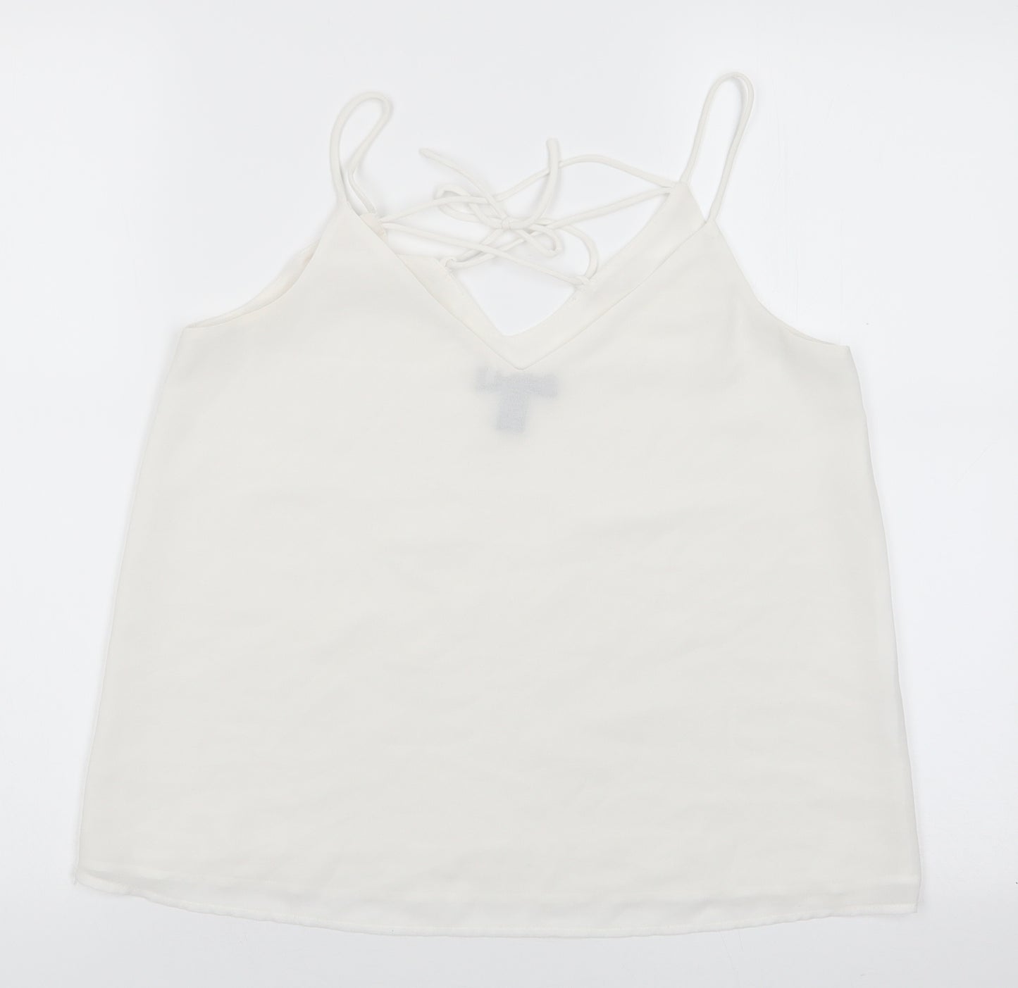 New Look Womens White   Camisole Blouse Size 8 V-Neck - Lace up detail to back