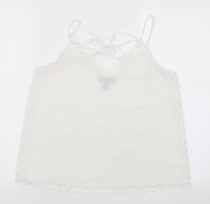 New Look Womens White   Camisole Blouse Size 8 V-Neck - Lace up detail to back