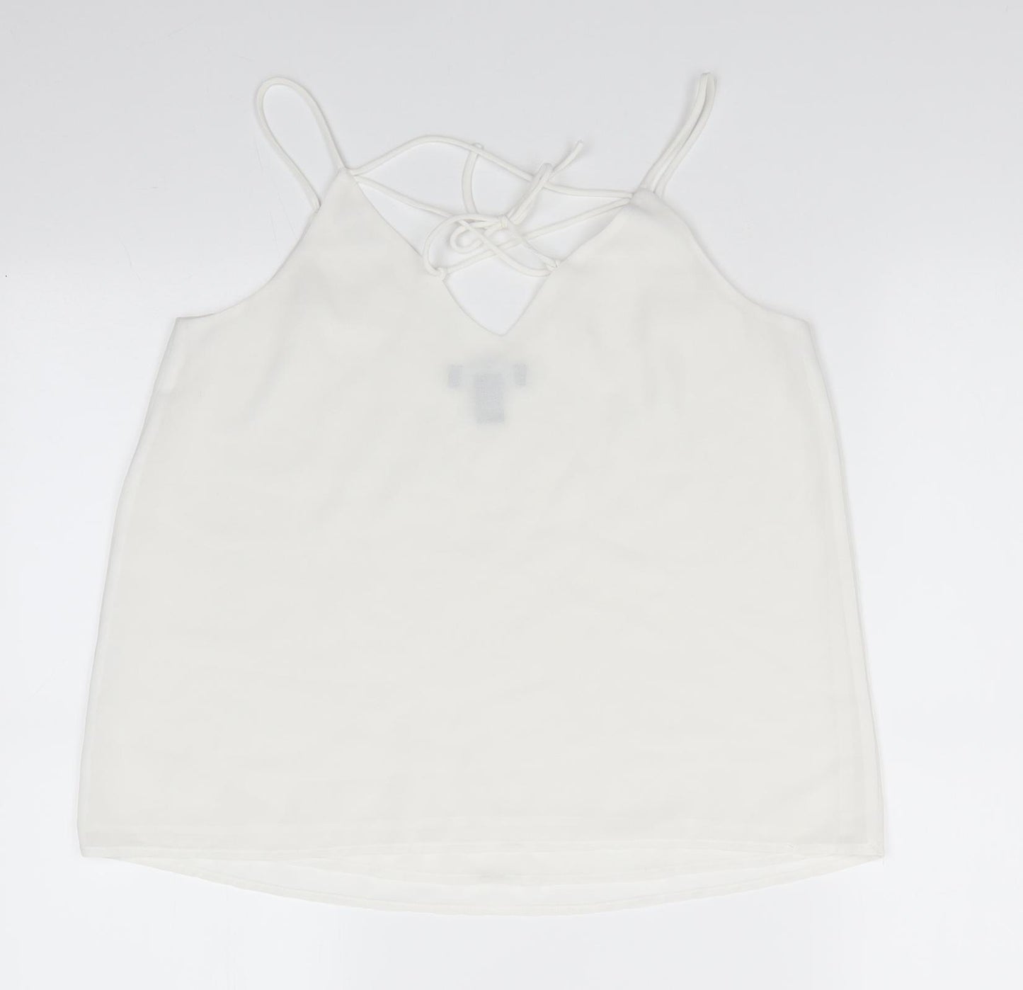 New Look Womens White   Camisole Blouse Size 8 V-Neck - Lace up detail to back
