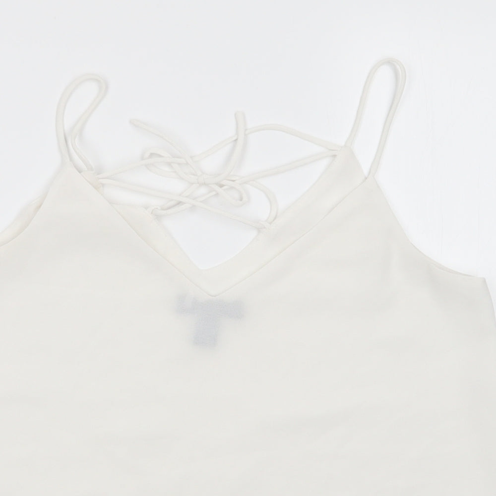 New Look Womens White   Camisole Blouse Size 8 V-Neck - Lace up detail to back