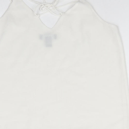 New Look Womens White   Camisole Blouse Size 8 V-Neck - Lace up detail to back