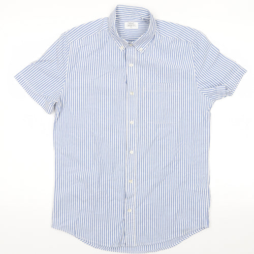 NEXT Mens Blue Striped Cotton  Button-Up Size S Collared  - Buttoned Collar