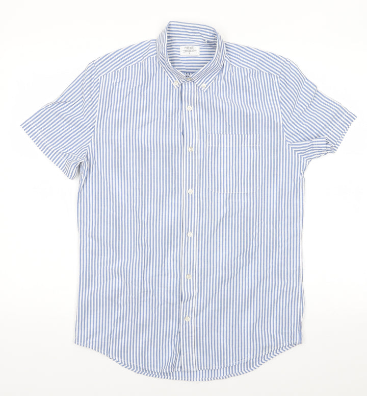 NEXT Mens Blue Striped Cotton Button-Up Size S Collared - Buttoned Collar