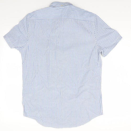 NEXT Mens Blue Striped Cotton  Button-Up Size S Collared  - Buttoned Collar