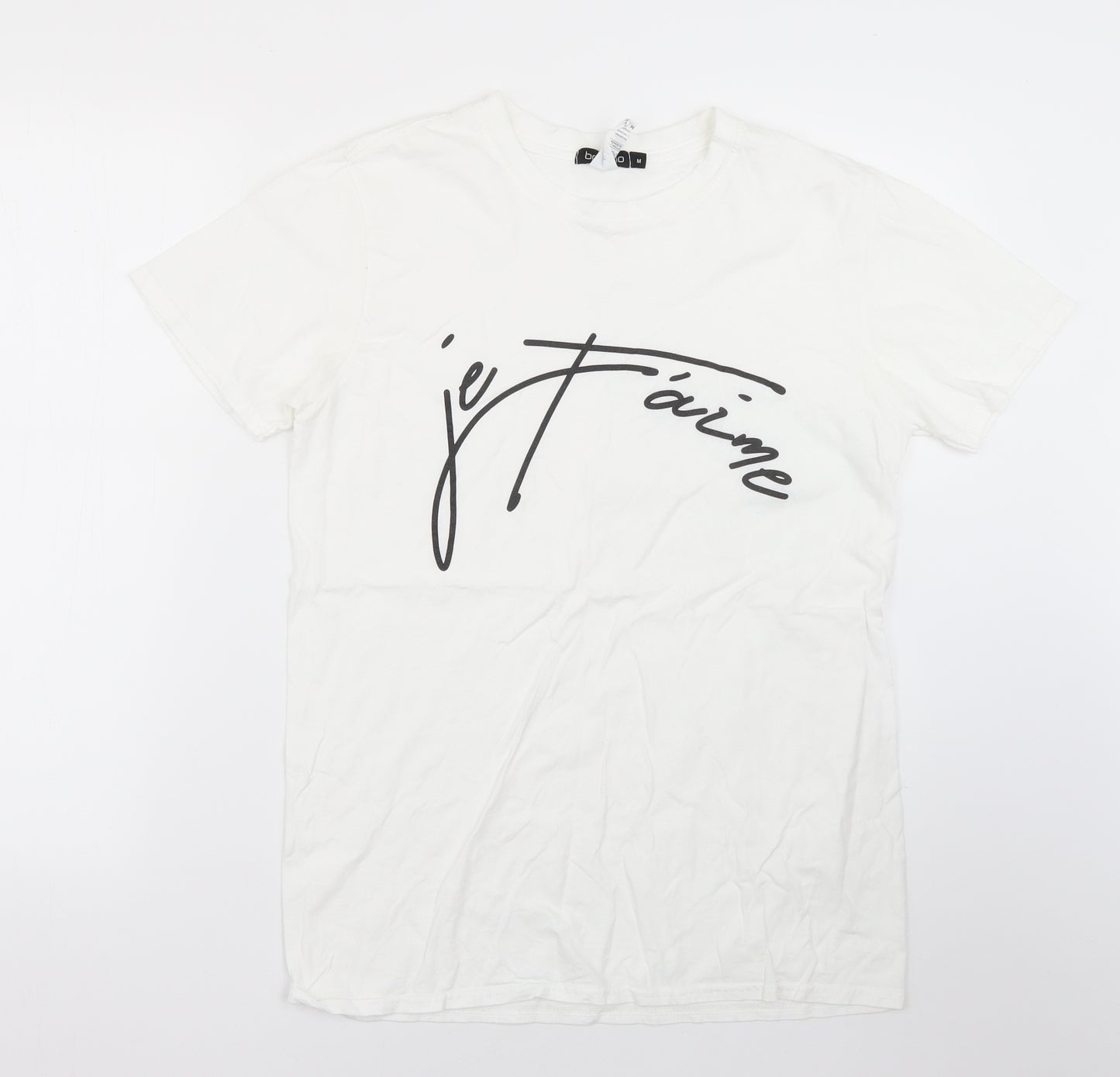 Boohoo Womens White  Cotton Basic T-Shirt Size M Round Neck