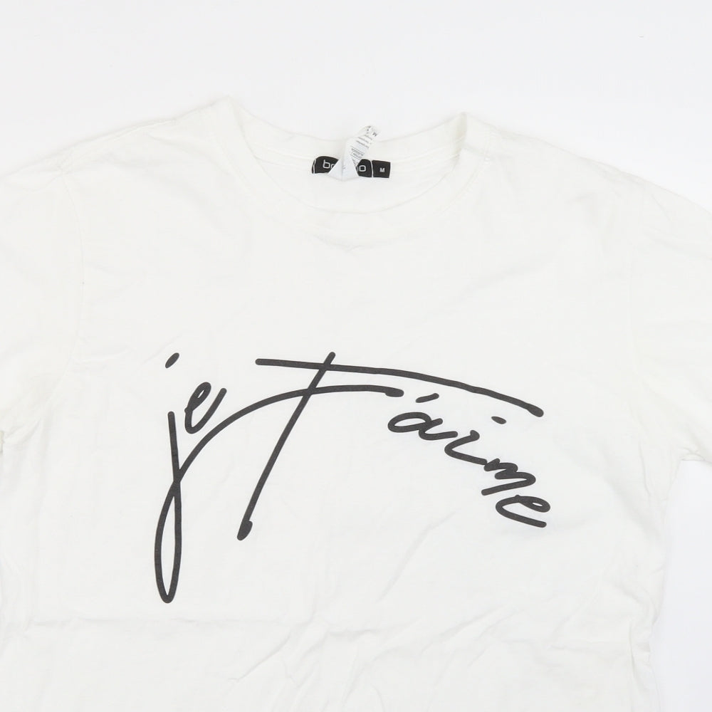 Boohoo Womens White  Cotton Basic T-Shirt Size M Round Neck