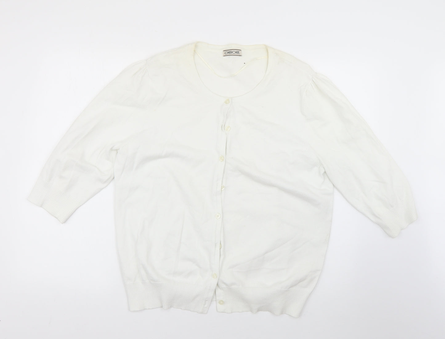 Cherokee Womens White Round Neck  Cotton Cardigan Jumper Size 20