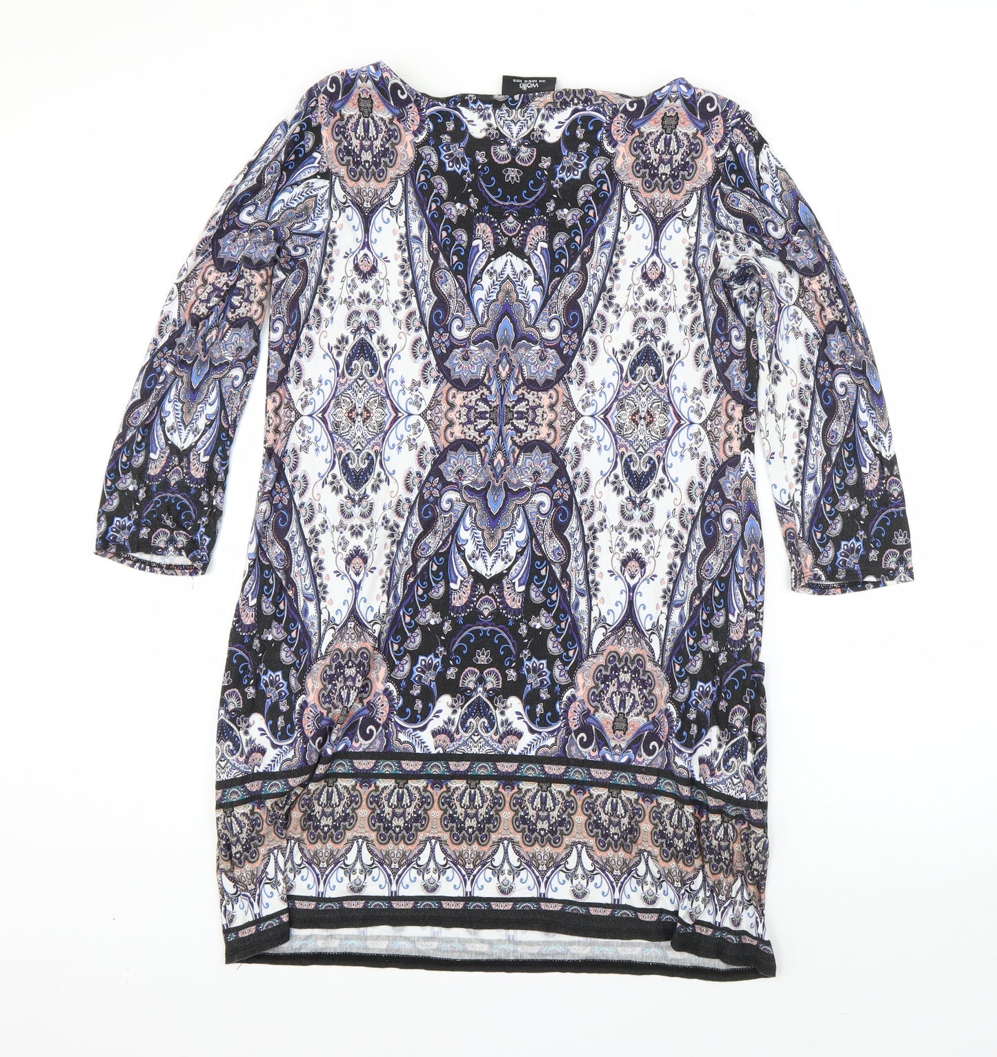 Wallis Womens Blue Paisley Polyester T-Shirt Dress  Size M  Round Neck