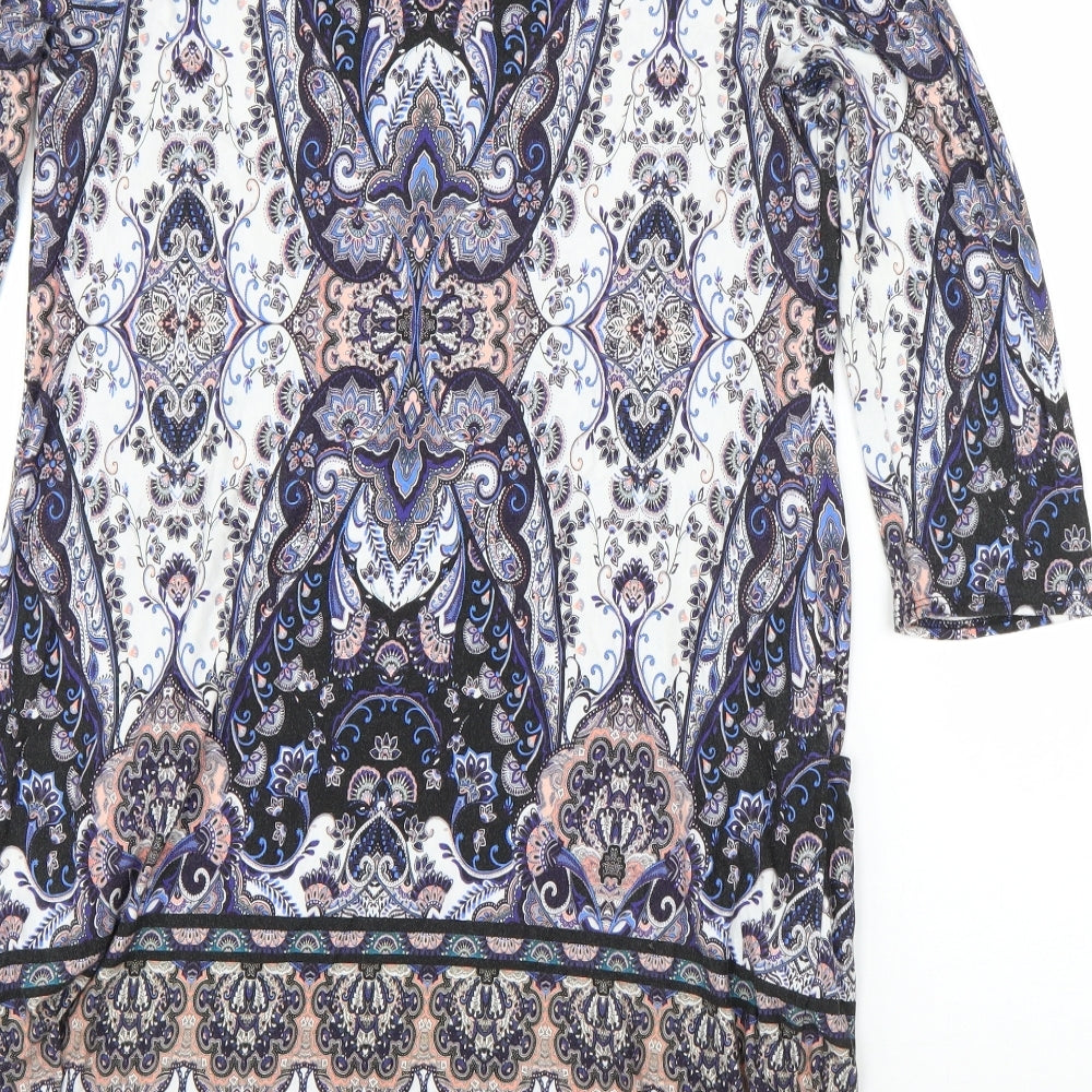 Wallis Womens Blue Paisley Polyester T-Shirt Dress  Size M  Round Neck