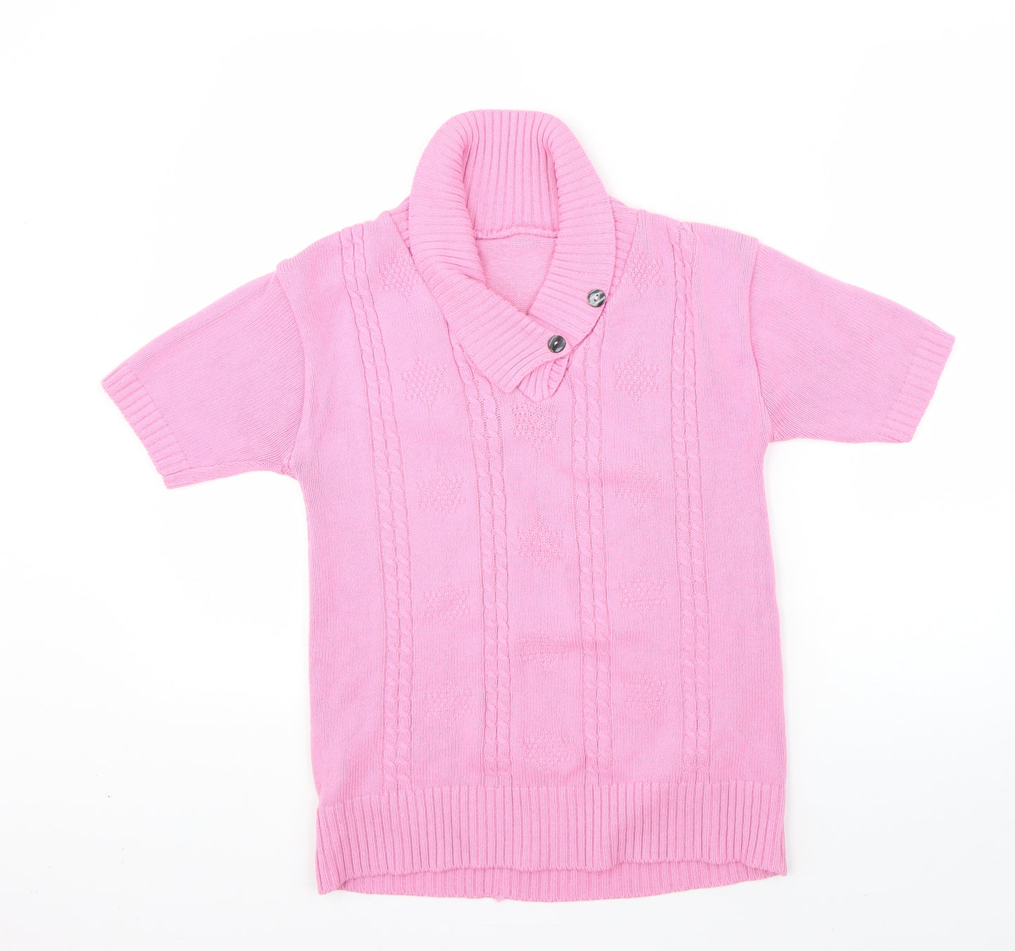 Preworn Womens Pink Collared  Acrylic Pullover Jumper Size S