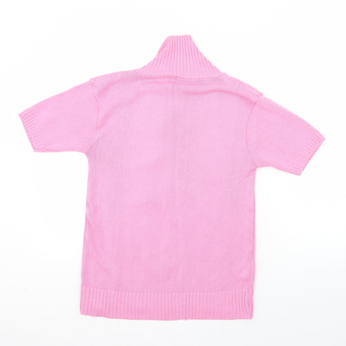 Preworn Womens Pink Collared  Acrylic Pullover Jumper Size S
