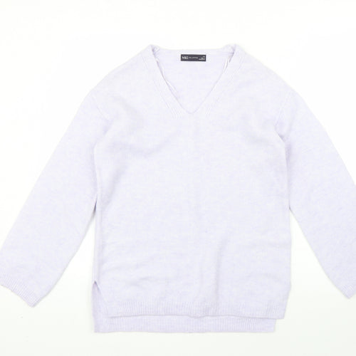 M&S Womens Purple V-Neck  Acrylic Pullover Jumper Size XS