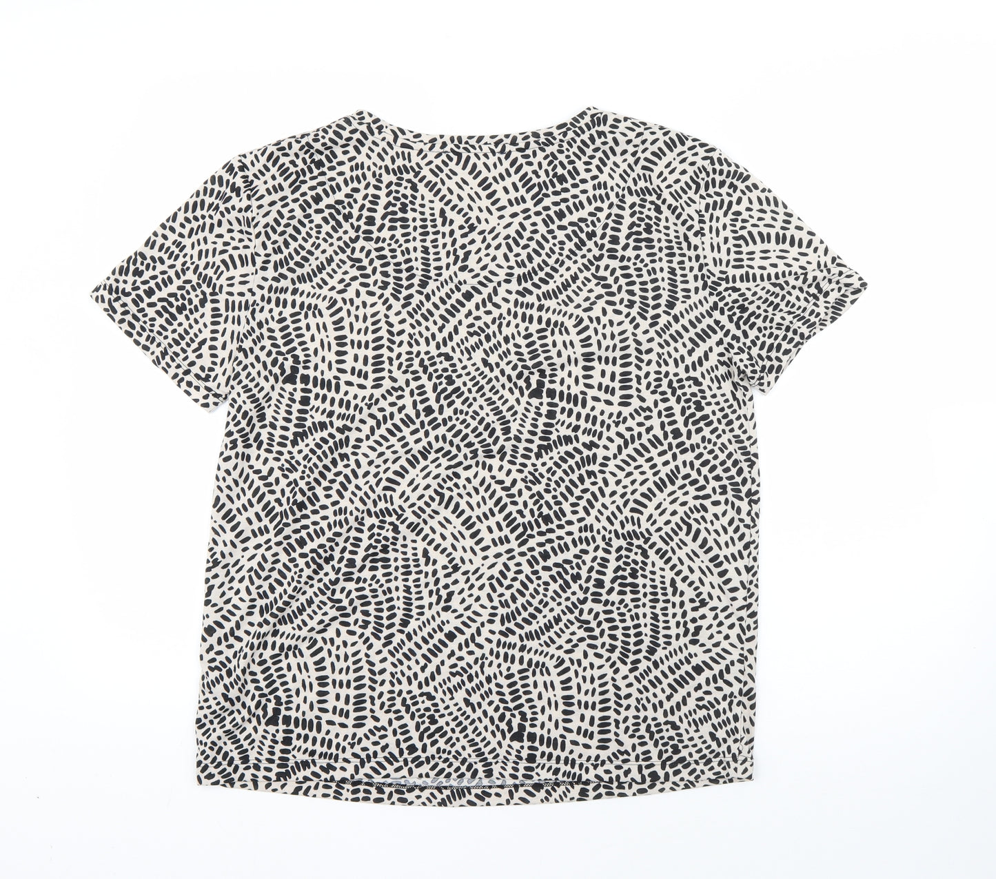 m&s Womens White Animal Print Polyester Basic T-Shirt Size 10 Round Neck