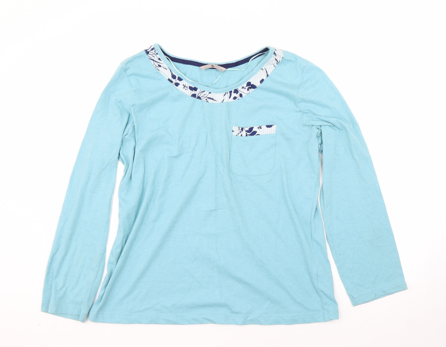 TU Womens Blue  Cotton Basic T-Shirt Size 14 Round Neck