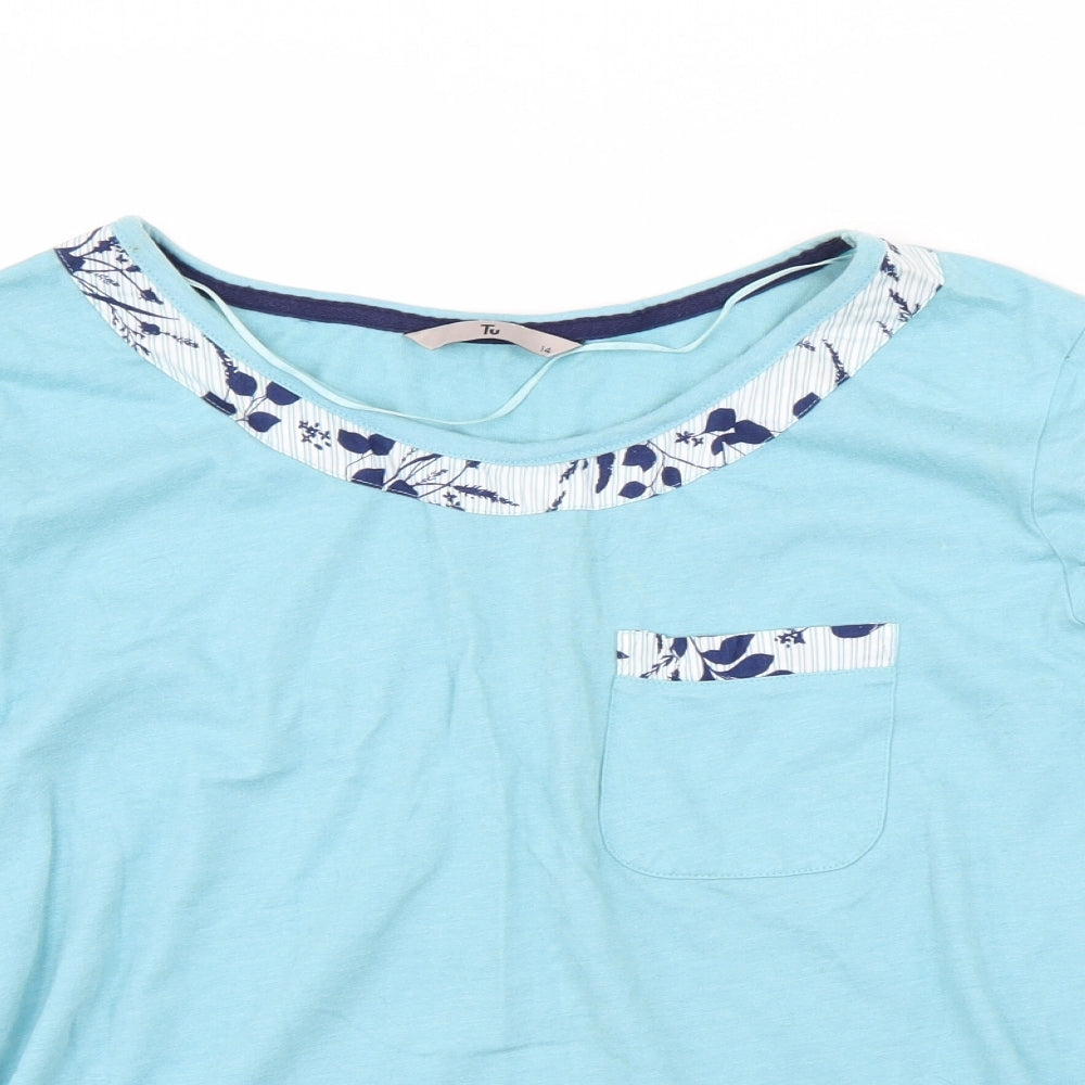 TU Womens Blue  Cotton Basic T-Shirt Size 14 Round Neck
