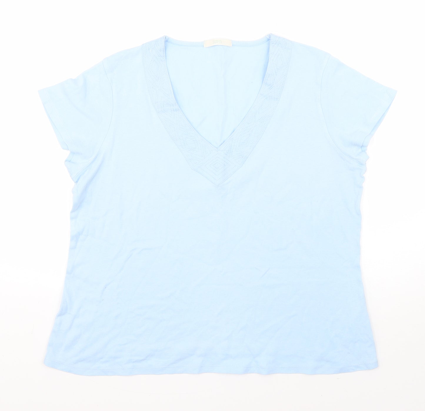 M&S Womens Blue  100% Cotton Basic T-Shirt Size 18 V-Neck