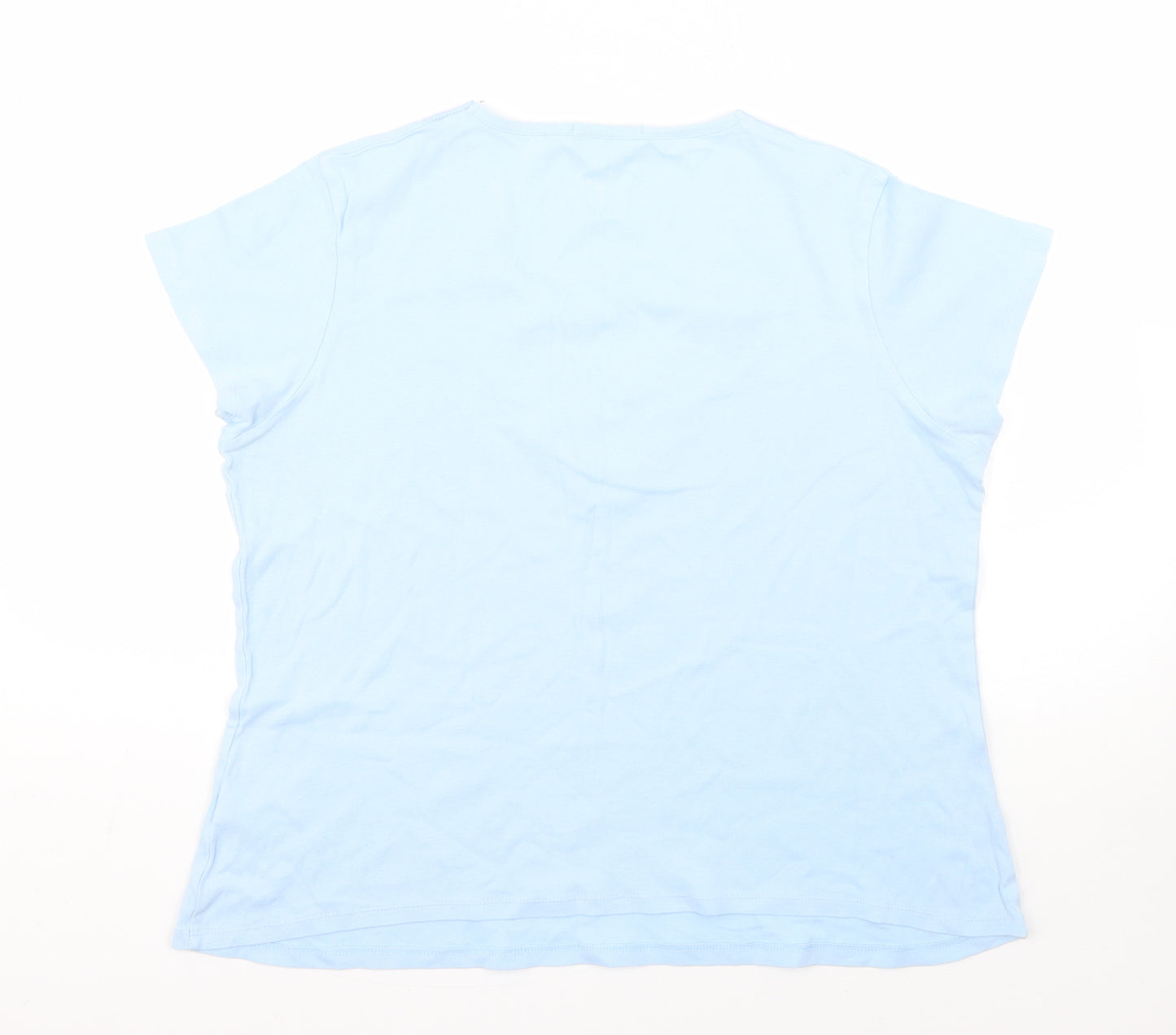 M&S Womens Blue  100% Cotton Basic T-Shirt Size 18 V-Neck