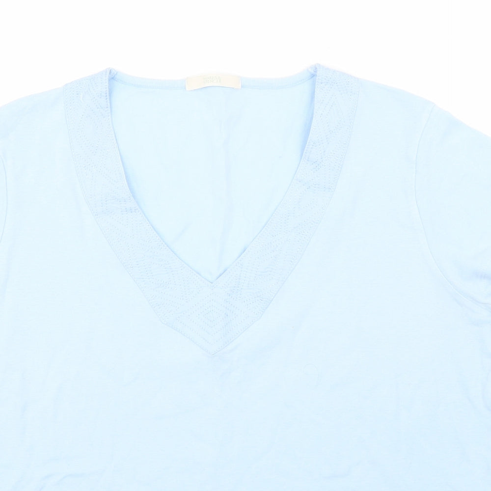 M&S Womens Blue  100% Cotton Basic T-Shirt Size 18 V-Neck