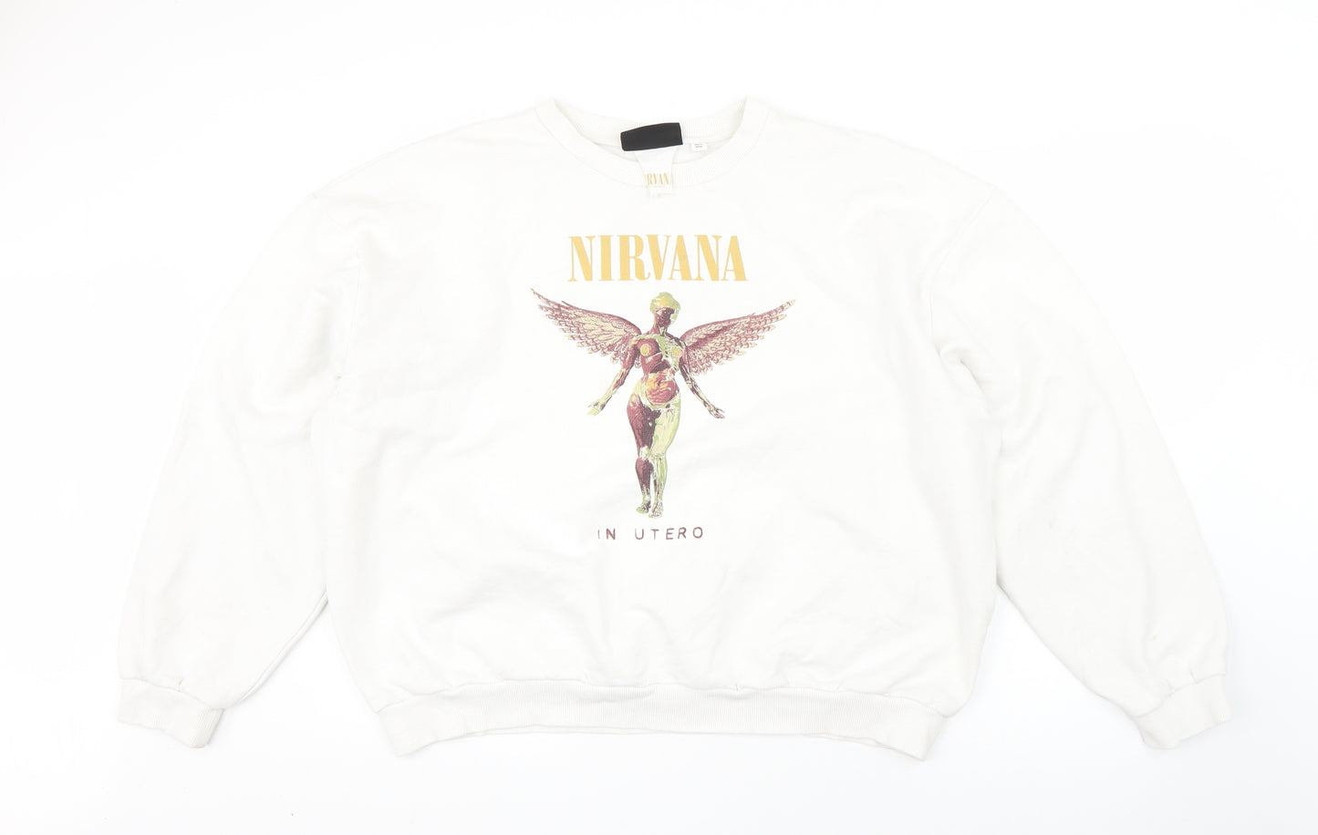 Topshop Womens White  Cotton Pullover Sweatshirt Size L   - Nirvana in utero