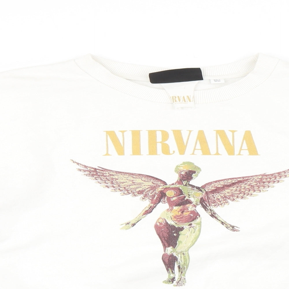 Topshop Womens White  Cotton Pullover Sweatshirt Size L   - Nirvana in utero