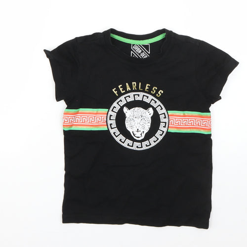 Urban Dept Boys Black  Cotton Basic T-Shirt Size 6 Years Round Neck  - leopard