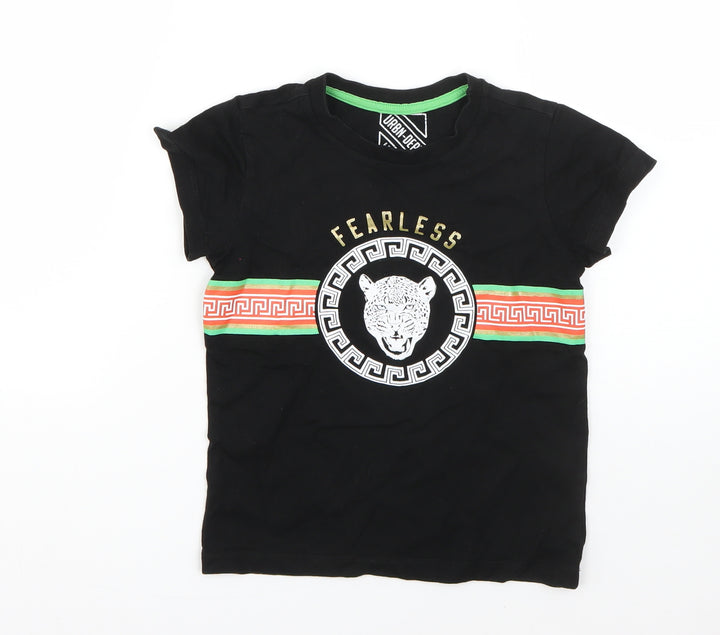 Urban Dept Boys Black Cotton Basic T-Shirt Size 6 Years Round Neck - leopard