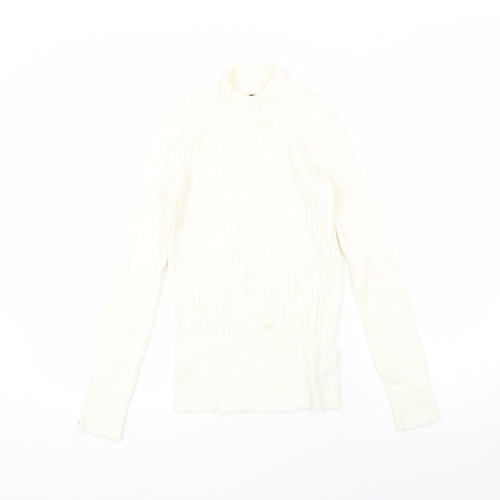 M&S Womens Beige High Neck  Viscose Pullover Jumper Size 8