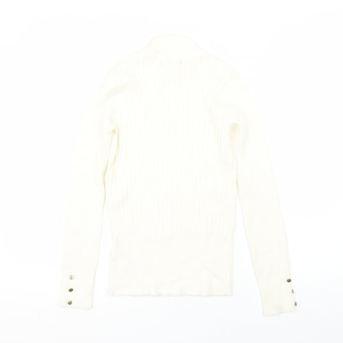 M&S Womens Beige High Neck  Viscose Pullover Jumper Size 8