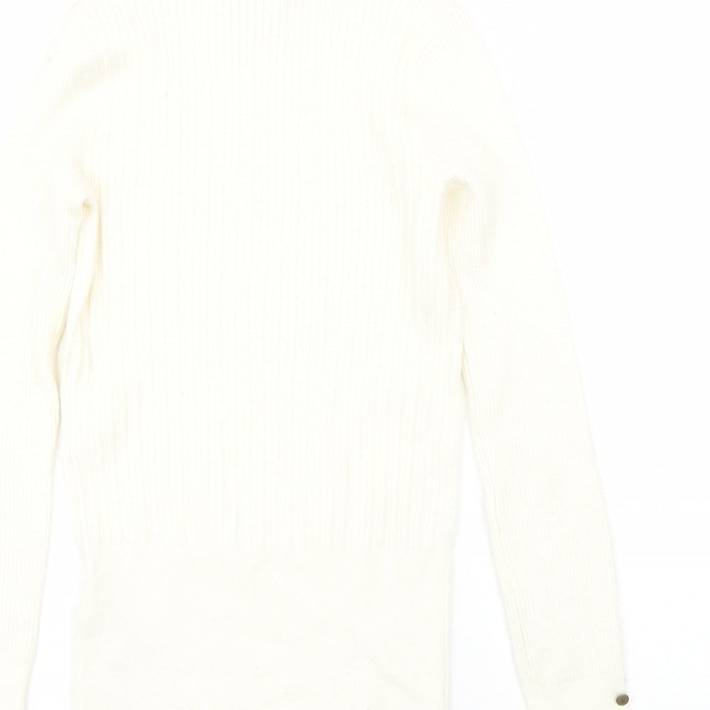 M&S Womens Beige High Neck  Viscose Pullover Jumper Size 8