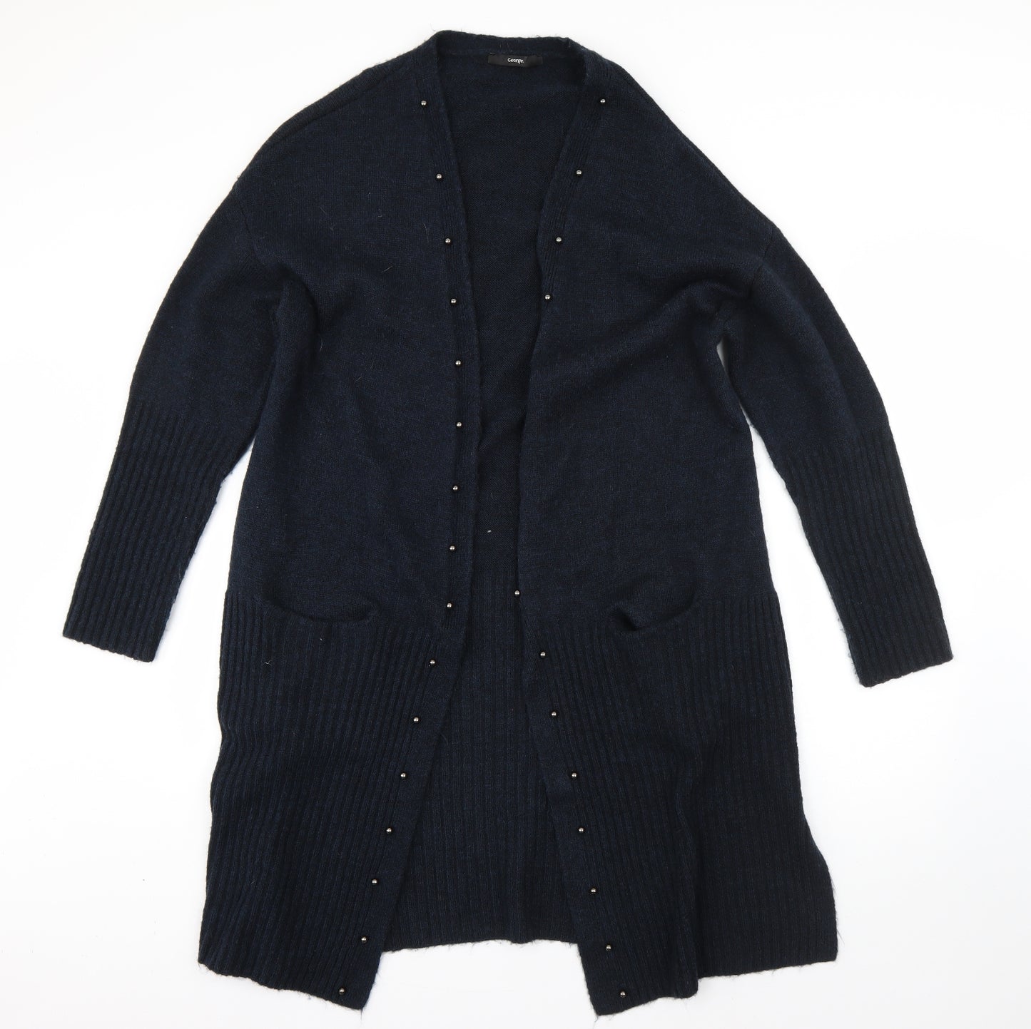 George Womens Blue Round Neck  Acrylic Cardigan Jumper Size 16