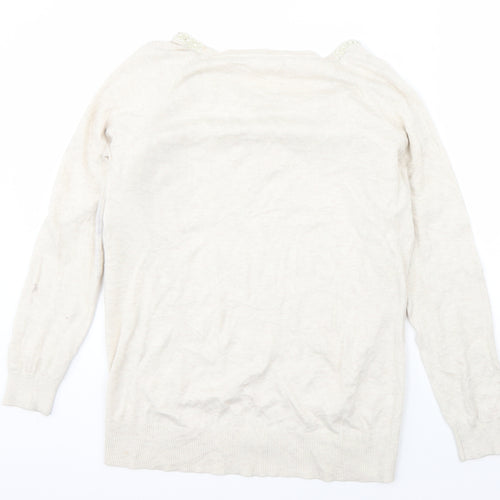 Oasis Womens Beige Round Neck  Polyester Pullover Jumper Size M